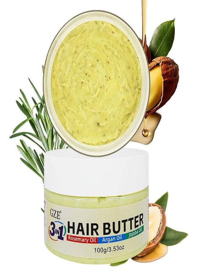 GZE 3 IN 1 Hair Growth Butter with Rosemary Oil, Argan Oil & Jojoba Oil | Intense Moisturizing & Nourishing for Dry, Damaged & Curly Hair | Revitalizing Hair Grease for Frizz Control & Shine - Image 1